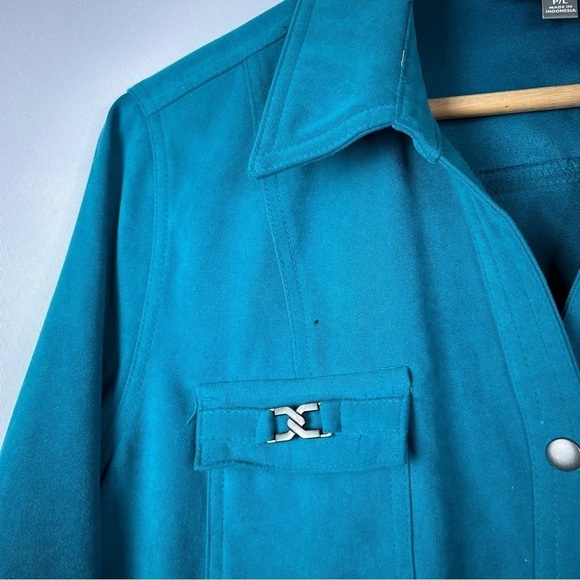 JM Collection Teal Blue Faux Suede Long Sleeve Button Down L - Picture 4 of 7